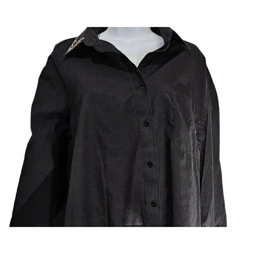 Vintage 80s Apache Shirt Womens Size Large Black Western Button Front Sequins